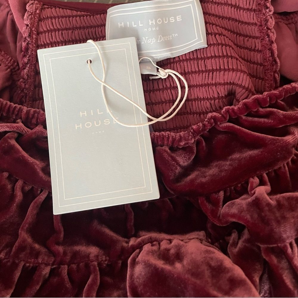 NWT Hill House Women's The Akilah Nap Midi Ruffle Dress Burgundy Velvet - Picture 13 of 14